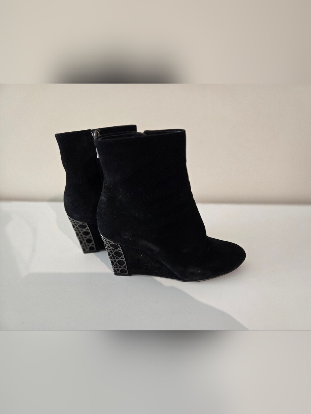 Dior Black Suede Ankle Boots with Block Heel Size 37